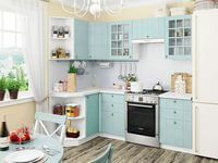 Небольшая угловая кухня в голубом и белом цвете Юрга